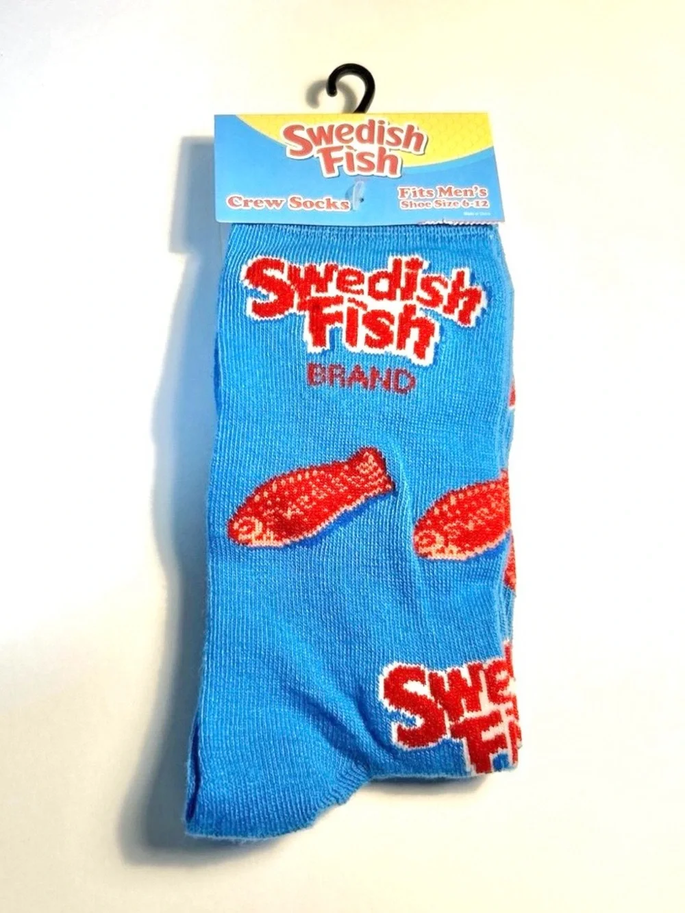 Swedish Fish Unisex One Size Crew Socks Blue/Red Novelty Cotton 1 Pair